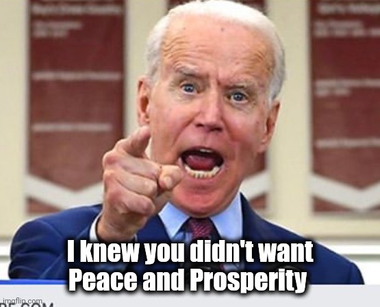 Joe Biden no malarkey | I knew you didn't want
Peace and Prosperity | image tagged in joe biden no malarkey | made w/ Imgflip meme maker