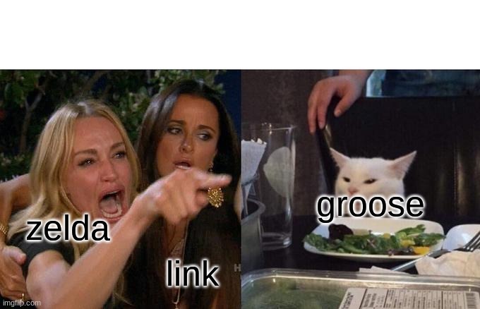 why does zelda do this | groose; zelda; link | image tagged in memes,woman yelling at cat | made w/ Imgflip meme maker