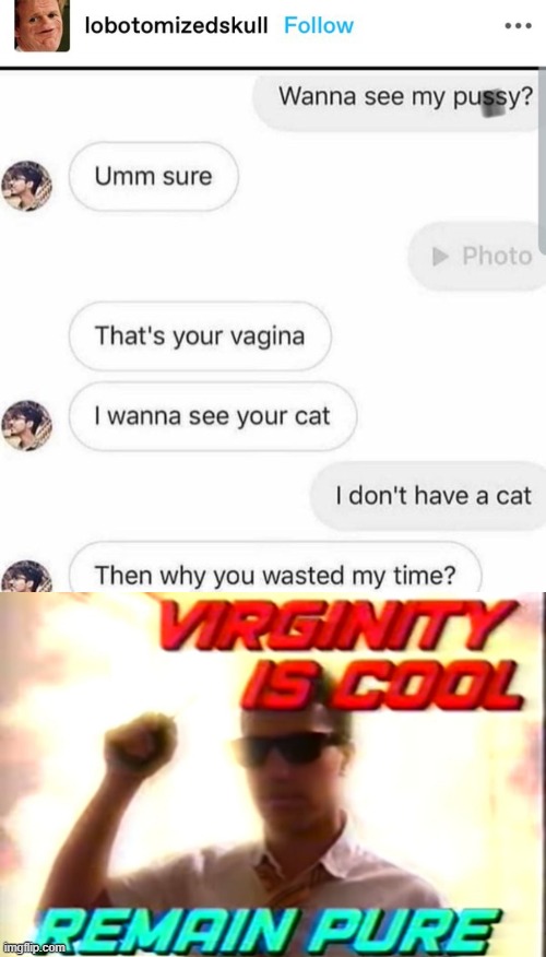 image tagged in virginity is cool | made w/ Imgflip meme maker