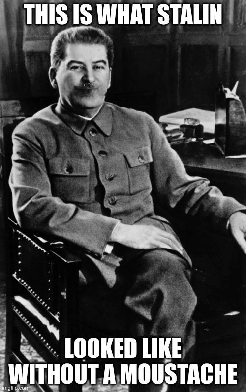 Stalin Without Mustache | THIS IS WHAT STALIN; LOOKED LIKE WITHOUT A MOUSTACHE | image tagged in joseph stalin,without mustache | made w/ Imgflip meme maker