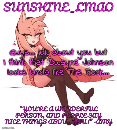 satire post don't kill me for the love of god | Guys… idk about you but I think that Dwayne Johnson looks kinda like The Rock… | image tagged in sun's amy temp thanks duskit | made w/ Imgflip meme maker