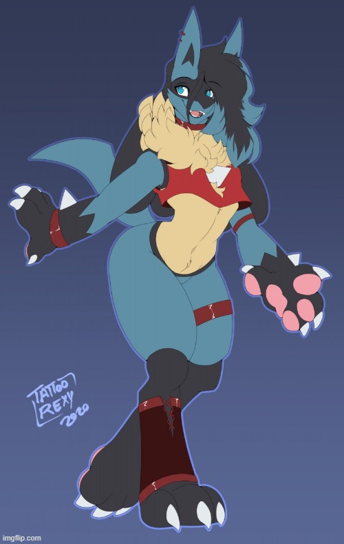 Lucario (By TattooRexy) | image tagged in femboy,furry,pokemon,cute,lucario | made w/ Imgflip meme maker