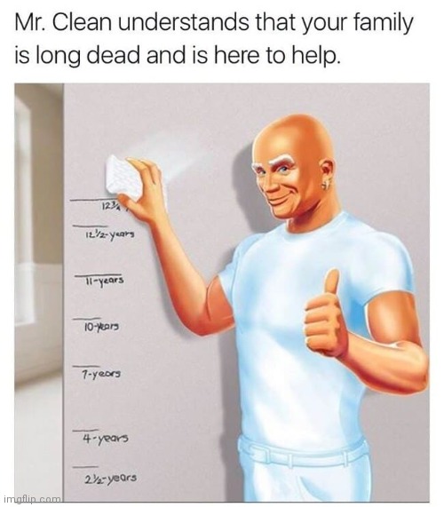 mr.clean.... my family.... | image tagged in dark humor,memes,funny,mr clean | made w/ Imgflip meme maker