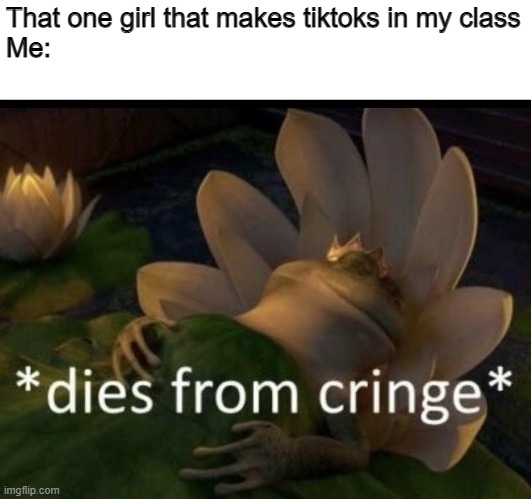 Dies from cringe | That one girl that makes tiktoks in my class

Me: | image tagged in dies from cringe | made w/ Imgflip meme maker