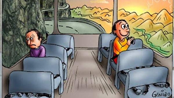 Cara feliz e triste no ônibus Blank Meme Template