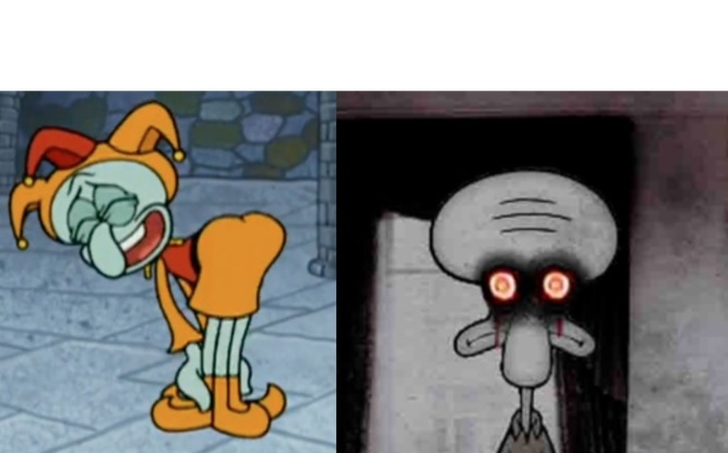 High Quality Jester Squidward vs Demonic Squidward Blank Meme Template