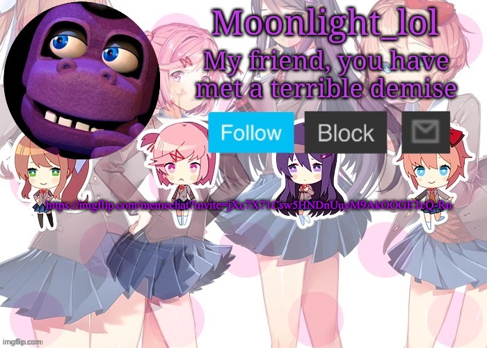 Danny. memechat. now | https://imgflip.com/memechat?invite=jXc7X71Csw5HNDnUuyM9AkOOGETcQ-Rn | image tagged in jummy s mr hippo temp thx kakashi | made w/ Imgflip meme maker