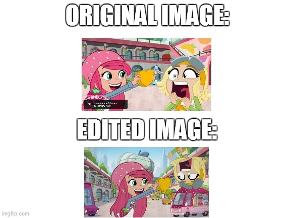They made Lemon Meringue screaming upside down | ORIGINAL IMAGE:; EDITED IMAGE: | image tagged in blank white template,strawberry shortcake,strawberry shortcake berry in the big city,funny,memes,funny memes | made w/ Imgflip meme maker