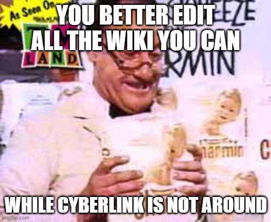 Mr. Wipple | YOU BETTER EDIT ALL THE WIKI YOU CAN; WHILE CYBERLINK IS NOT AROUND | image tagged in mr wipple | made w/ Imgflip meme maker