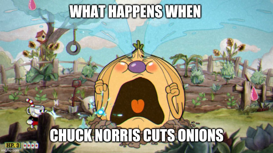 Onion | WHAT HAPPENS WHEN; CHUCK NORRIS CUTS ONIONS | image tagged in cuphead onion,chuck norris | made w/ Imgflip meme maker