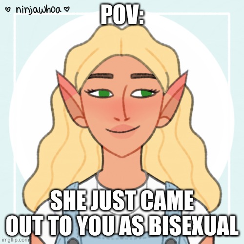 no erp, no killing her, no joke ocs, and enjoy! | POV:; SHE JUST CAME OUT TO YOU AS BISEXUAL | made w/ Imgflip meme maker