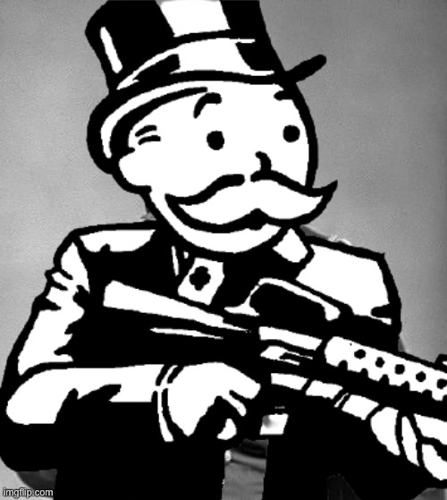 High Quality General Sherman but Monopoly man with a Tommy gun Blank Meme Template
