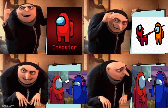 Gru and Red impostor vs Discord Cheater. | image tagged in memes,gru's plan | made w/ Imgflip meme maker