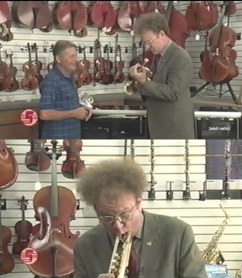 High Quality steve brule tries to play trumpet Blank Meme Template