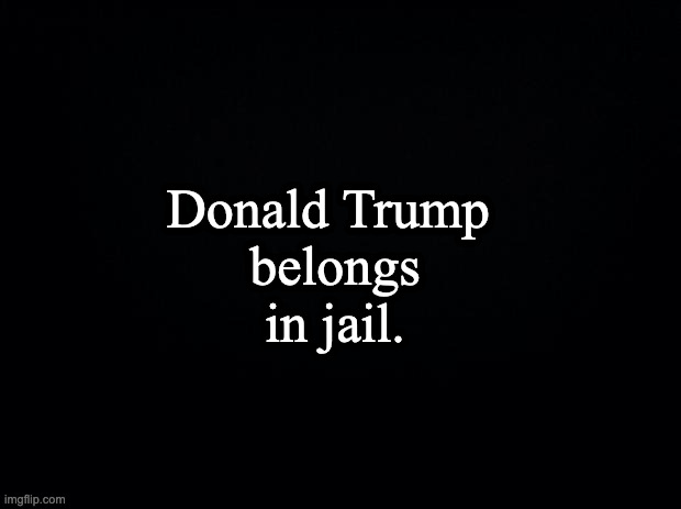 Black background | Donald Trump 
belongs
in jail. | image tagged in black background | made w/ Imgflip meme maker