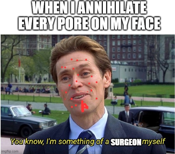You know, I'm something of a _ myself | WHEN I ANNIHILATE EVERY PORE ON MY FACE; SURGEON | image tagged in you know i'm something of a _ myself | made w/ Imgflip meme maker