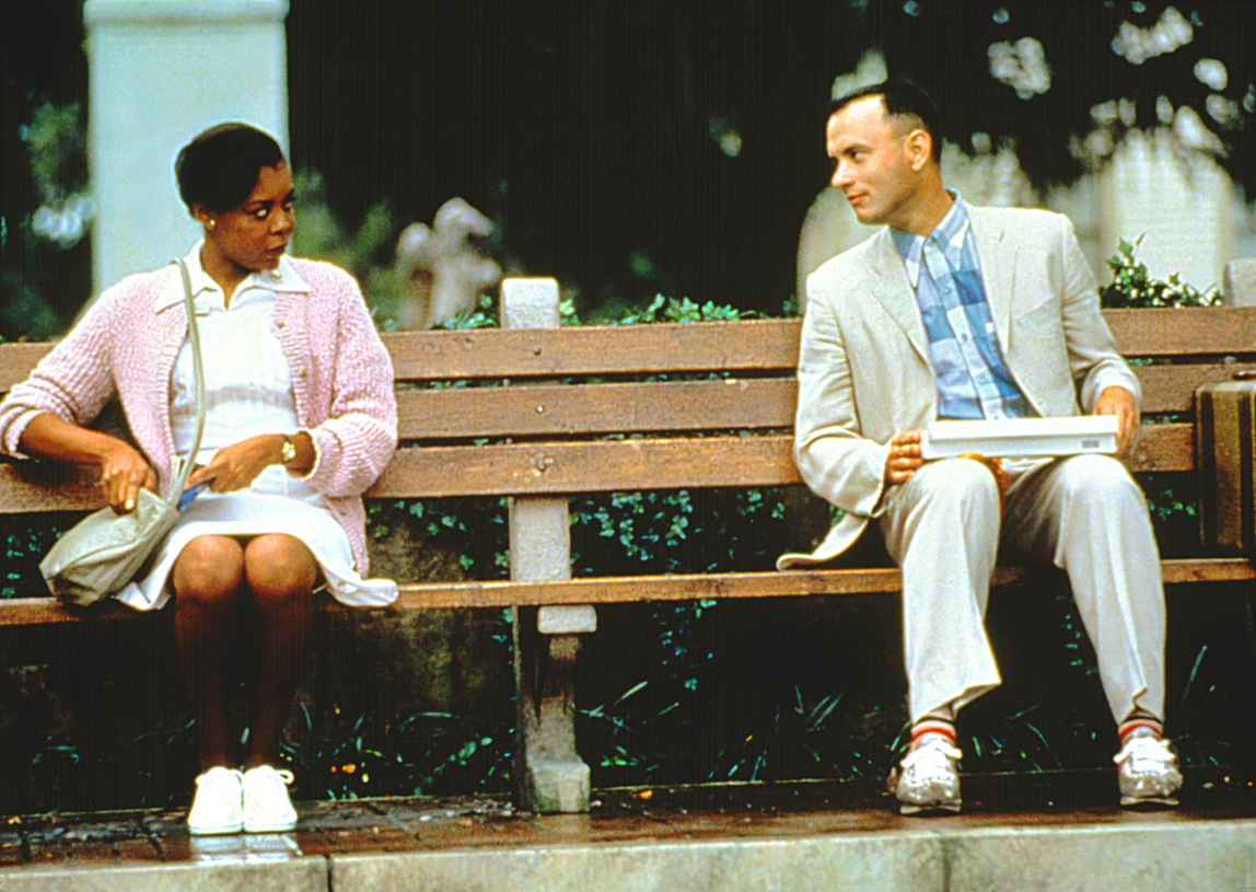 Forrest Gump on park bench bus bench with Black woman Blank Meme Template
