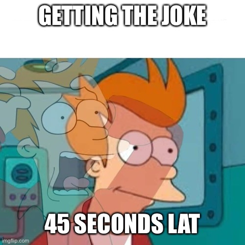 fry | GETTING THE JOKE 45 SECONDS LATER | image tagged in fry | made w/ Imgflip meme maker