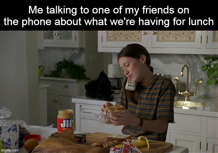 Me talking to one of my friends on the phone about what we're having for lunch | image tagged in meme,memes,humor | made w/ Imgflip meme maker