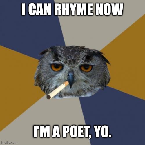 Art Student Owl Meme | I CAN RHYME NOW; I’M A POET, YO. | image tagged in memes,art student owl | made w/ Imgflip meme maker