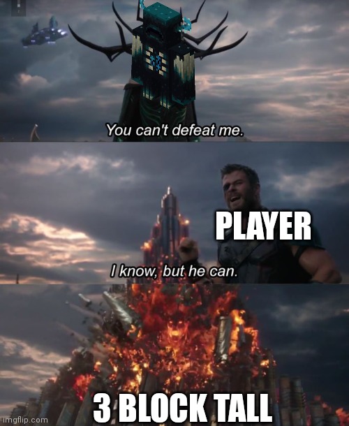 You can't defeat me | PLAYER; 3 BLOCK TALL | image tagged in you can't defeat me | made w/ Imgflip meme maker
