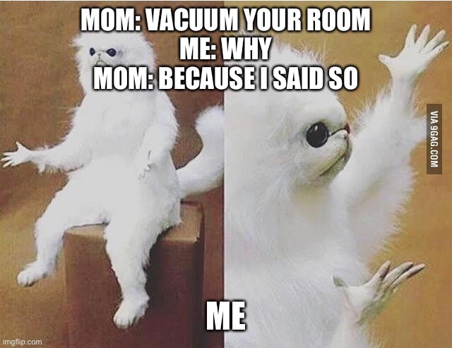 I’m just want to know! | MOM: VACUUM YOUR ROOM
ME: WHY
MOM: BECAUSE I SAID SO; ME | image tagged in confused white monkey | made w/ Imgflip meme maker