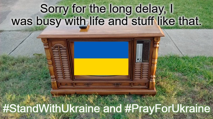 Trying to bring back the 1980s every day until COVID-19 ends: Day 2 (3/16/2022) | Sorry for the long delay, I was busy with life and stuff like that. #StandWithUkraine and #PrayForUkraine | image tagged in wood television,delay,ukraine,busy with life | made w/ Imgflip meme maker