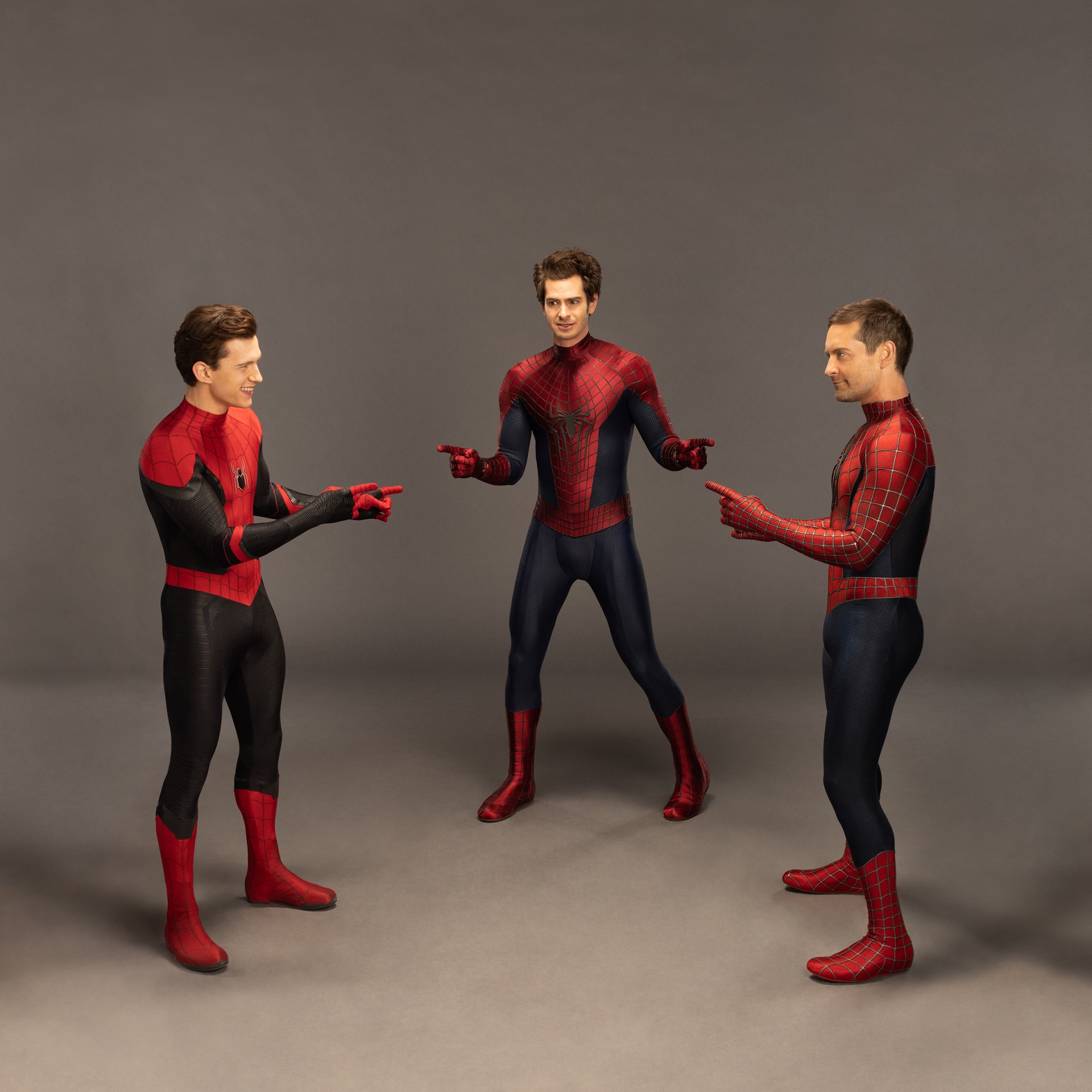 3 spidermen pointing real Blank Meme Template