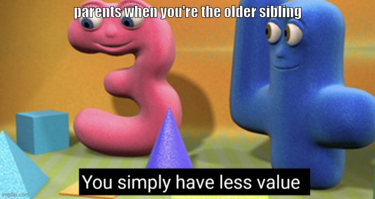 why | parents when you're the older sibling | image tagged in you simply have less value | made w/ Imgflip meme maker