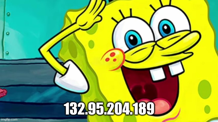 Spongebob IP Address | 132.95.204.189 | image tagged in spongebob ip address | made w/ Imgflip meme maker