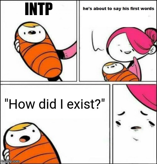 He is About to Say His First Words | INTP; "How did I exist?" | image tagged in he is about to say his first words | made w/ Imgflip meme maker