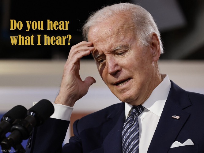 Biden - Do you hear what I hear | image tagged in joe biden,confused,forehead,memory,speechless,depression sadness hurt pain anxiety | made w/ Imgflip meme maker