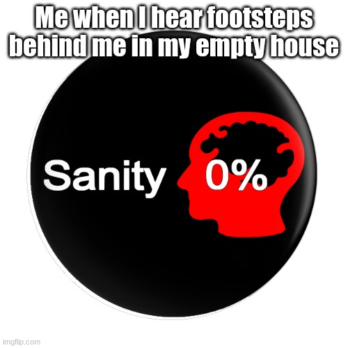 A- | Me when I hear footsteps behind me in my empty house | image tagged in sanity drained | made w/ Imgflip meme maker
