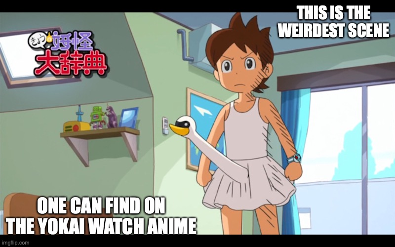 Nathan With Dress |  THIS IS THE WEIRDEST SCENE; ONE CAN FIND ON THE YOKAI WATCH ANIME | image tagged in yokai watch,funny,memes | made w/ Imgflip meme maker