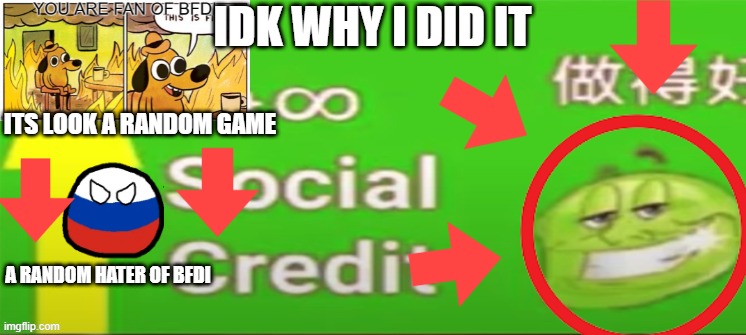 Social credit | IDK WHY I DID IT A RANDOM HATER OF BFDI ITS LOOK A RANDOM GAME | image tagged in social credit | made w/ Imgflip meme maker