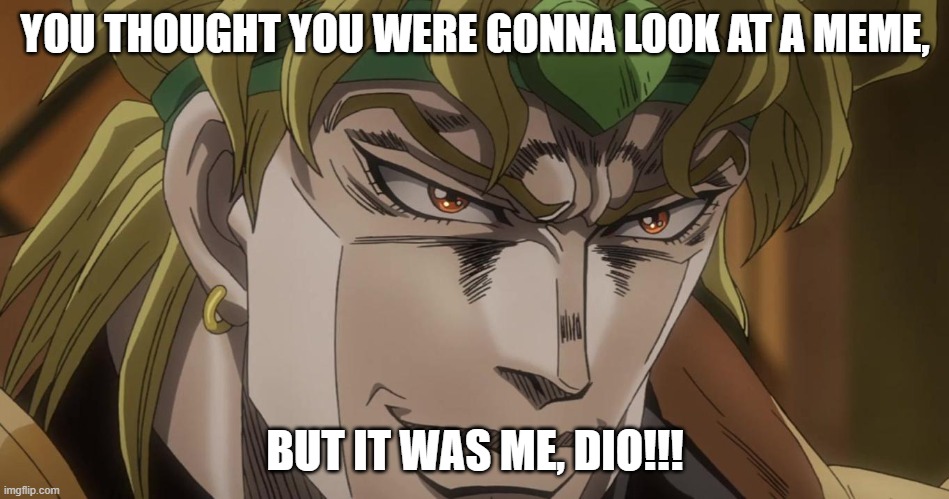 dio | YOU THOUGHT YOU WERE GONNA LOOK AT A MEME, BUT IT WAS ME, DIO!!! | image tagged in dio brando | made w/ Imgflip meme maker
