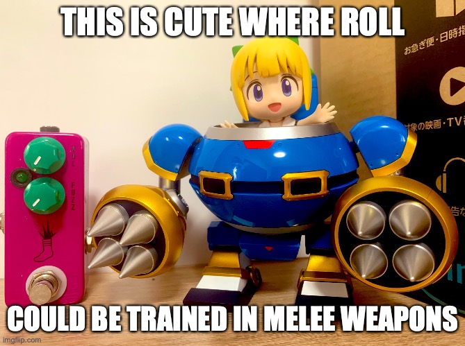 Roll WIth Ride Armour |  THIS IS CUTE WHERE ROLL; COULD BE TRAINED IN MELEE WEAPONS | image tagged in megaman,megaman x,roll,memes | made w/ Imgflip meme maker