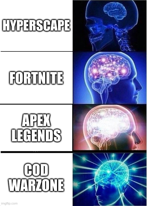 Expanding Brain | HYPERSCAPE; FORTNITE; APEX LEGENDS; COD WARZONE | image tagged in memes,expanding brain | made w/ Imgflip meme maker