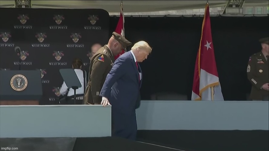 Old Man Trump on the ramp at West Point | image tagged in old man trump on the ramp at west point | made w/ Imgflip meme maker
