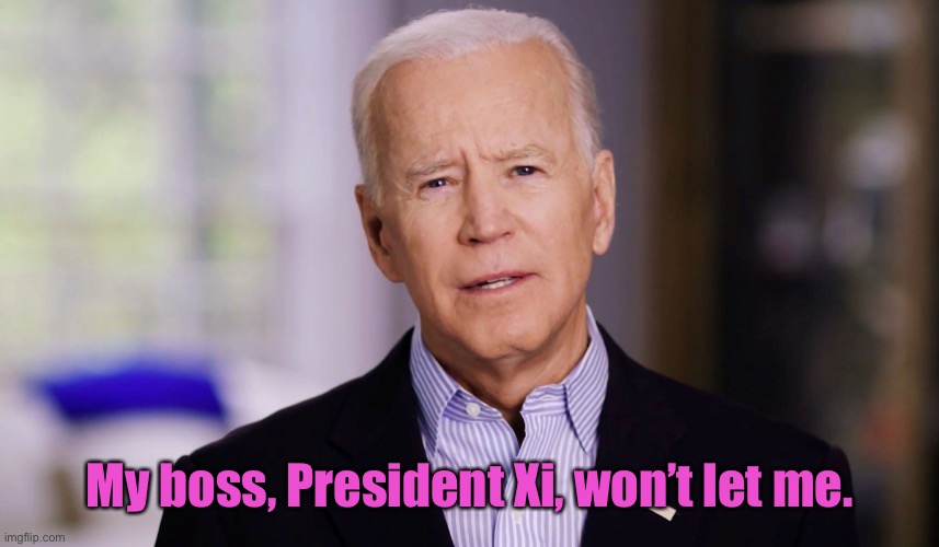 Joe Biden 2020 | My boss, President Xi, won’t let me. | image tagged in joe biden 2020 | made w/ Imgflip meme maker
