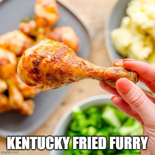 Chicken leg bis | KENTUCKY FRIED FURRY | image tagged in chicken leg bis | made w/ Imgflip meme maker
