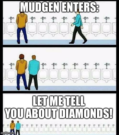 Urinal Guy (More text room) | MUDGEN ENTERS:; LET ME TELL YOU ABOUT DIAMONDS! | image tagged in urinal guy more text room | made w/ Imgflip meme maker