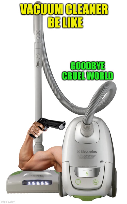 GOODBYE CRUEL WORLD VACUUM CLEANER 
BE LIKE | made w/ Imgflip meme maker