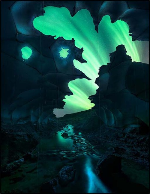 Polar Lights From Ice Cave | image tagged in aurora,polar lights,amazing | made w/ Imgflip meme maker