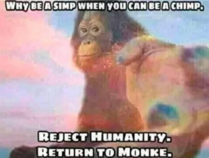 High Quality Reject Humanity. Return To Monke. Blank Meme Template