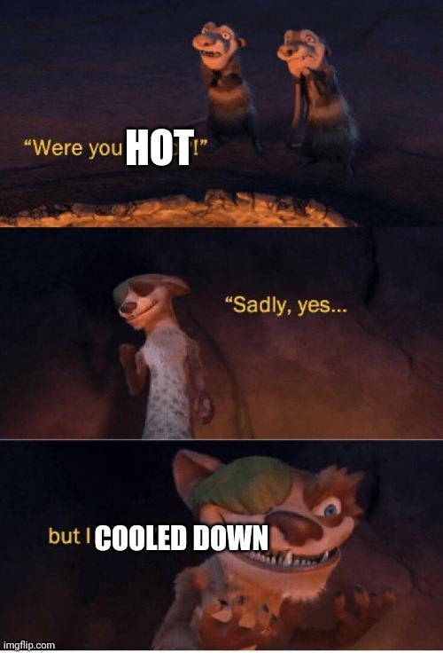 Sadly yes but I lived | HOT COOLED DOWN | image tagged in sadly yes but i lived | made w/ Imgflip meme maker