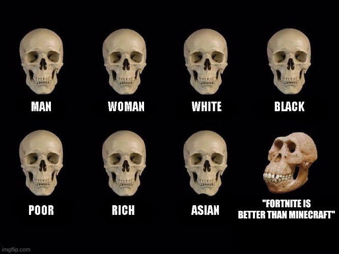 empty skulls of truth | "FORTNITE IS BETTER THAN MINECRAFT" | image tagged in empty skulls of truth | made w/ Imgflip meme maker