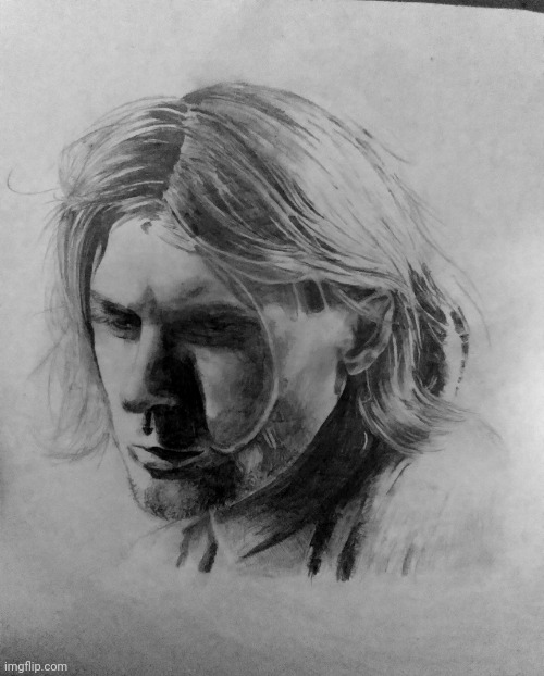 Kurt Cobain drawing (not mine) | image tagged in art,trending now,trending,nirvana,like and share,viral,grunge | made w/ Imgflip meme maker