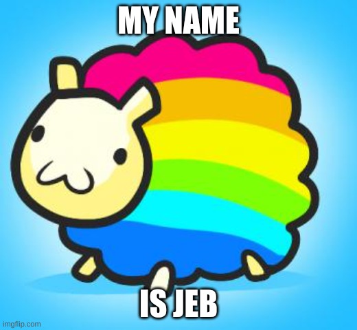 rainbow sheep | MY NAME; IS JEB | image tagged in rainbow sheep is the best | made w/ Imgflip meme maker