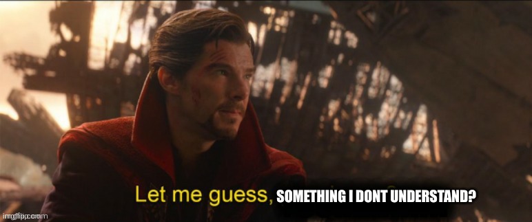 Dr Strange let me guess 2 | SOMETHING I DONT UNDERSTAND? | image tagged in dr strange let me guess 2 | made w/ Imgflip meme maker